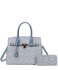 Designer Monogram 2 in 1 Handbag 008-6794W BLUE